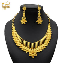 Load image into Gallery viewer, Indian Gold Plated Jewelry Set For Women African Bridal 24K Gold Color Necklace Earrings Set Dubai Nigerian Wedding Wholesale