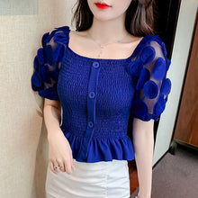 Load image into Gallery viewer, Summer Puff Sleeve Corset Tops Women 2022 Fashion Short Sleeve Casual White Black Blouses Sexy Slim Hollow Out Blusas Mujer Y2k