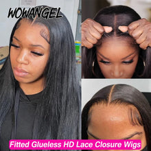 Load image into Gallery viewer, Wow Angel 36inch Jet Black Glueless Wigs 5x5 HD Lace Closure Human Hair Wigs Pre Plucked Straight Ready to Go Wigs For Woman