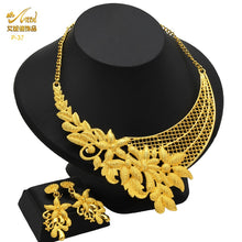 Load image into Gallery viewer, Indian Gold Plated Jewelry Set For Women African Bridal 24K Gold Color Necklace Earrings Set Dubai Nigerian Wedding Wholesale