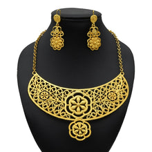 Load image into Gallery viewer, Indian Gold Plated Jewelry Set For Women African Bridal 24K Gold Color Necklace Earrings Set Dubai Nigerian Wedding Wholesale