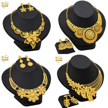 Load image into Gallery viewer, Indian Gold Plated Jewelry Set For Women African Bridal 24K Gold Color Necklace Earrings Set Dubai Nigerian Wedding Wholesale