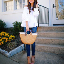 Load image into Gallery viewer, Sexy Off Shoulder Tops 2023 Spring Summer Strapless Women Blouse Bowknot Slash Neck Shirts Casual Loose Blusas Slash neck