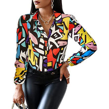 Load image into Gallery viewer, Blouses &amp; Button-Down Shirts Letter Long-sleeved Shirt Floral Fashion Print Formal Top Loose Neck Sexy T-shirt 2023