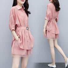 Load image into Gallery viewer, 2022 Summer New Casual Shirt Top + Mid-length Wide-leg Shorts Two-piece Women's Korean Elegant Blouse Pants Suit Female Clothing