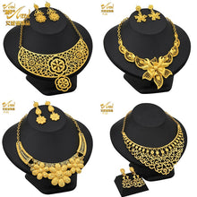 Load image into Gallery viewer, Indian Gold Plated Jewelry Set For Women African Bridal 24K Gold Color Necklace Earrings Set Dubai Nigerian Wedding Wholesale
