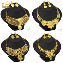 Load image into Gallery viewer, Indian Gold Plated Jewelry Set For Women African Bridal 24K Gold Color Necklace Earrings Set Dubai Nigerian Wedding Wholesale