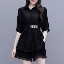 Load image into Gallery viewer, 2022 Summer New Casual Shirt Top + Mid-length Wide-leg Shorts Two-piece Women's Korean Elegant Blouse Pants Suit Female Clothing
