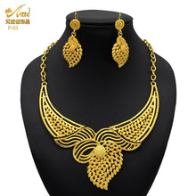 Load image into Gallery viewer, Indian Gold Plated Jewelry Set For Women African Bridal 24K Gold Color Necklace Earrings Set Dubai Nigerian Wedding Wholesale