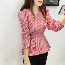 Load image into Gallery viewer, Korean Fashion Ruffles Folds Lattice Blouse Woman 2022 Summer New Casual Commute All-match V-Neck 3/4 Sleeve Pullover Shirts