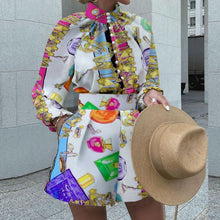 Load image into Gallery viewer, Women's Short Set and Blouse Printed Long Sleeve Top Shorts Suit Two Piece Autumn Winter Elegant Daliy Club Party Streetwear