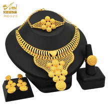 Load image into Gallery viewer, Indian Gold Plated Jewelry Set For Women African Bridal 24K Gold Color Necklace Earrings Set Dubai Nigerian Wedding Wholesale