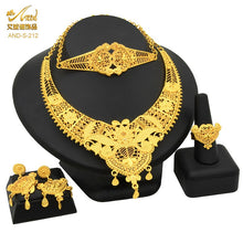 Load image into Gallery viewer, Indian Gold Plated Jewelry Set For Women African Bridal 24K Gold Color Necklace Earrings Set Dubai Nigerian Wedding Wholesale