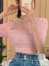 Load image into Gallery viewer, Women Blouse Slim Fashion Daily V-neck Simple All-match Puff Sleeve Elegant Creativity Sexy Korean Style Leisure Solid Lovely