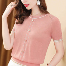 Load image into Gallery viewer, Fashion O-Neck Knitted Button Loose Korean Blouse Women's Clothing 2023 Summer New Casual Pullovers Short Sleeve Commute Shirt