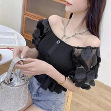 Load image into Gallery viewer, Summer Puff Sleeve Corset Tops Women 2022 Fashion Short Sleeve Casual White Black Blouses Sexy Slim Hollow Out Blusas Mujer Y2k