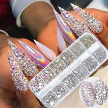 Load image into Gallery viewer, Nail Art Rhinestones Kit 2400pcs Nail Gems Ab Flatback Rhinestones Gems Stones with Storage Organizer for Design Bright Holiday