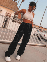 Load image into Gallery viewer, HEYounGIRL White Thread Black Cotton Jeans Women Casual Loose Straight Long Trousers Ladies Harajuku Punk Fashion Pants Capris