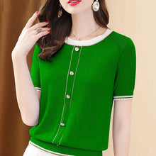 Load image into Gallery viewer, Fashion O-Neck Knitted Button Loose Korean Blouse Women's Clothing 2023 Summer New Casual Pullovers Short Sleeve Commute Shirt