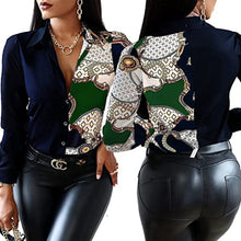 Load image into Gallery viewer, Blouses &amp; Button-Down Shirts Letter Long-sleeved Shirt Floral Fashion Print Formal Top Loose Neck Sexy T-shirt 2023