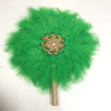 Load image into Gallery viewer, 1pcs African Turkey Feather Hand Fan Feathers Handfan for Dance Wedding Decoration Fan with Stones One-Sided Blue Fan-AF30