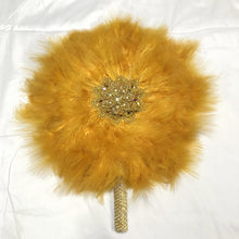 Load image into Gallery viewer, 1pcs African Turkey Feather Hand Fan Feathers Handfan for Dance Wedding Decoration Fan with Stones One-Sided Blue Fan-AF30