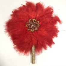 Load image into Gallery viewer, 1pcs African Turkey Feather Hand Fan Feathers Handfan for Dance Wedding Decoration Fan with Stones One-Sided Blue Fan-AF30