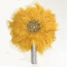 Load image into Gallery viewer, 1pcs African Turkey Feather Hand Fan Feathers Handfan for Dance Wedding Decoration Fan with Stones One-Sided Blue Fan-AF30