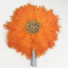 Load image into Gallery viewer, 1pcs African Turkey Feather Hand Fan Feathers Handfan for Dance Wedding Decoration Fan with Stones One-Sided Blue Fan-AF30