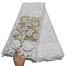 Load image into Gallery viewer, White French Sequin Tulle Lace Fabric 2021 Blue Hot Sale Nigerian Mesh Lace Fabric 5Yards African Lace Fabric For Wedding Party