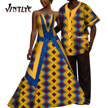 Load image into Gallery viewer, African Couple Outfits Dashiki Men Shrits and Lady's Maxi Dress with Patchwork Sequins Ankara Fashion Lovers Clothes for Wedding