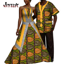 Load image into Gallery viewer, African Couple Outfits Dashiki Men Shrits and Lady's Maxi Dress with Patchwork Sequins Ankara Fashion Lovers Clothes for Wedding