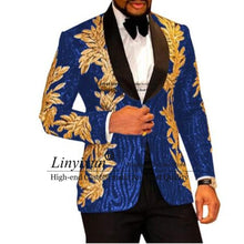 Load image into Gallery viewer, Slim Fit terno masculino Shiny Sequins Gold Applique Suits Men Prom Tuxedos Grooms Set 2 Pieces(Blazer+Pants) Costume Homme