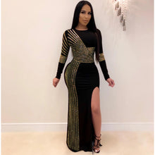 Load image into Gallery viewer, African Maxi Dresses For Women 2020 Black African Long Dress Sequins O-Neck Long Sleeves Daily Dress Evening Dress Party Dress