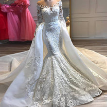 Load image into Gallery viewer, Luxury Appliques Mermaid Wedding Dresses Scoop Neck Long Sleeves Beaded Detachable Train Bridal Gown Vestido de Noiva