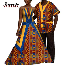 Load image into Gallery viewer, African Couple Outfits Dashiki Men Shrits and Lady's Maxi Dress with Patchwork Sequins Ankara Fashion Lovers Clothes for Wedding