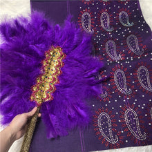 Load image into Gallery viewer, African Aso Oke With Hand Fan Set High Quality Feather Fan WIth Stones For Wedding And Party