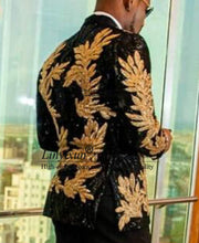 Load image into Gallery viewer, Slim Fit terno masculino Shiny Sequins Gold Applique Suits Men Prom Tuxedos Grooms Set 2 Pieces(Blazer+Pants) Costume Homme