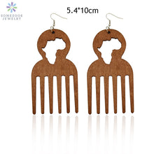 Load image into Gallery viewer, SOMESOOR Big Engraved Afro Ethnic Comb Design Wooden Drop Tribal Earrings With Hollow African Map Pattern For Black Women Gifts