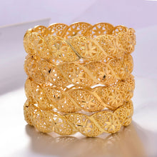 Load image into Gallery viewer, Bangls 4Pcs/lot Ethiopian Africa Gold Color Bangles For Women Flower Bride Bracelet African Wedding Jewelry Middle East Items