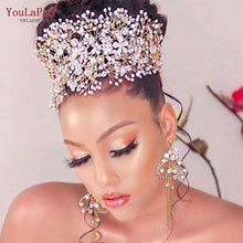 Load image into Gallery viewer, YouLaPan HP240 Golden Bride Hair Accessories Crystal Wedding Hair Jewelry Fascinator for Wedding Rhinestone Wedding Tiara
