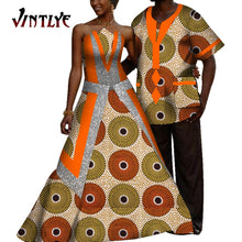 Load image into Gallery viewer, African Couple Outfits Dashiki Men Shrits and Lady's Maxi Dress with Patchwork Sequins Ankara Fashion Lovers Clothes for Wedding