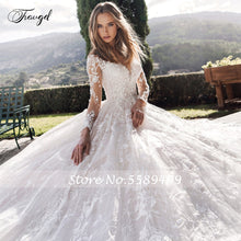 Load image into Gallery viewer, Traugel Scoop A Line Lace Wedding Dresses Elegant Applique Long Sleeve Button Bride Dress Cathedral Train Bridal Gown Plus Size