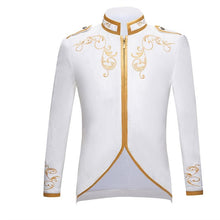 Load image into Gallery viewer, Men's suit white casaco masculino black red palace lace stitching prince gold embroidery  jacket singer performance clothing
