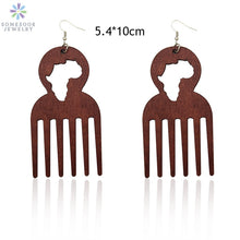Load image into Gallery viewer, SOMESOOR Big Engraved Afro Ethnic Comb Design Wooden Drop Tribal Earrings With Hollow African Map Pattern For Black Women Gifts