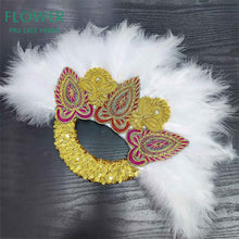Load image into Gallery viewer, Royal Blue Party Decoration Fans African Feathers Fan Foldable Hand Fan Palace Decorative Fan Wedding Dance Props Feather Fan