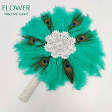 Load image into Gallery viewer, Royal Blue Party Decoration Fans African Feathers Fan Foldable Hand Fan Palace Decorative Fan Wedding Dance Props Feather Fan