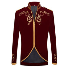 Load image into Gallery viewer, Men's suit white casaco masculino black red palace lace stitching prince gold embroidery  jacket singer performance clothing