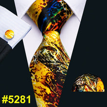 Load image into Gallery viewer, Men Tie Necktie Gravat Handkerchief Cufflinks Set Silk Ties Print Suit Party Business for Men Fashion Paisley Novelty Adult Gold