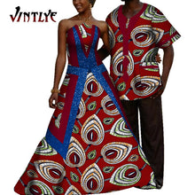 Load image into Gallery viewer, African Couple Outfits Dashiki Men Shrits and Lady's Maxi Dress with Patchwork Sequins Ankara Fashion Lovers Clothes for Wedding